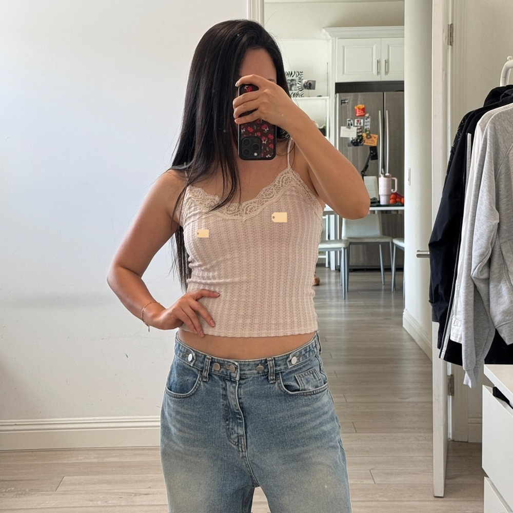 Urban Outfitters Lace-Trim Ribbed Cami - Light Pink